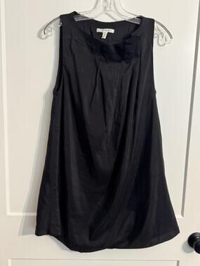 Trinity Sz L Black Sleeveless Pleated Shift Little Black Dress LBD Party Wedding